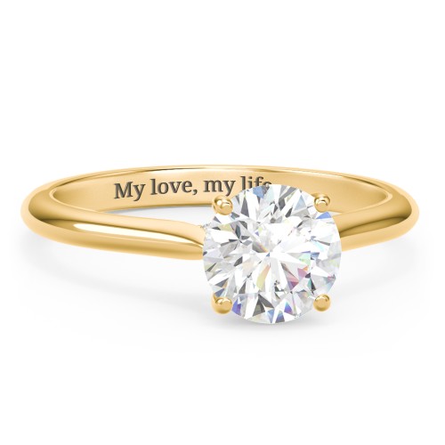 1.5 ct. (7.5mm) Moissanite Engagement Ring with Hidden Halo and Accents – 10K Yellow Gold with Moissanite and Lab Diamond