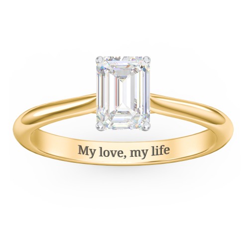 1 ct. (7x5mm) Emerald-Cut Moissanite Classic Two Tone Engagement Ring – 10K Yellow Gold with Moissanite