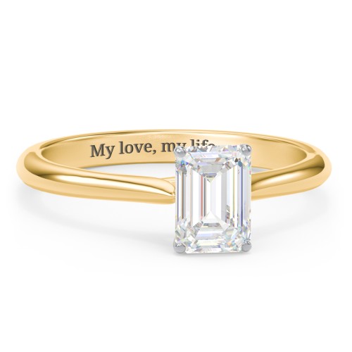1 ct. (7x5mm) Emerald-Cut Moissanite Classic Two Tone Engagement Ring – 10K Yellow Gold with Moissanite