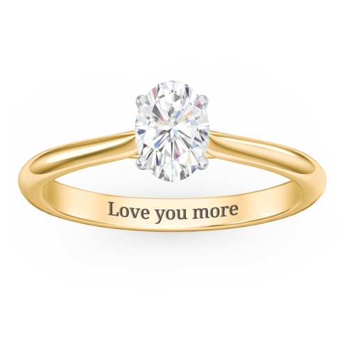 1 ct. (7x5mm) Oval Moissanite Classic Two Tone Engagement Ring – 10K Yellow Gold with Moissanite