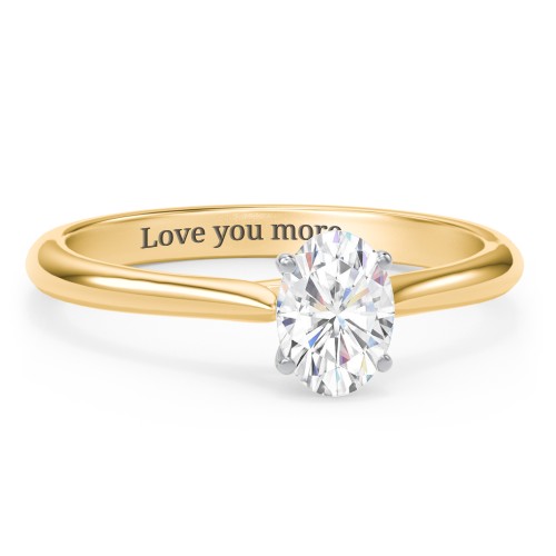 1 ct. (7x5mm) Oval Moissanite Classic Two Tone Engagement Ring – 10K Yellow Gold with Moissanite