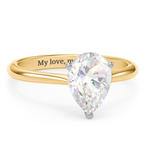 2 ct. (10x7mm) Pear Moissanite Classic Two Tone Engagement Ring – 10K Yellow Gold with Moissanite