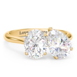 Toi et Moi Oval and Pear Moissanite Engagement Ring with Hidden Halos & Accents – 4 ctw. in 10K Solid Yellow Gold