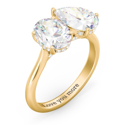 Toi et Moi Oval and Pear Moissanite Engagement Ring with Hidden Halos & Accents – 4 ctw. – 10K Yellow Gold with Moissanite and Lab Diamond