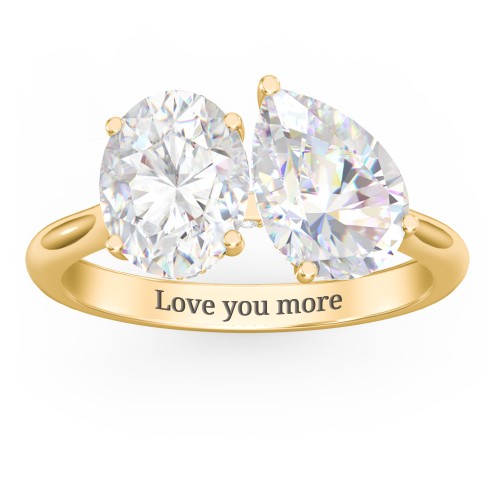 Toi et Moi Oval and Pear Moissanite Engagement Ring with Hidden Halos & Accents – 4 ctw. – 10K Yellow Gold with Moissanite and Lab Diamond