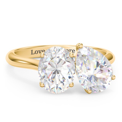 Toi et Moi Oval and Pear Moissanite Engagement Ring with Hidden Halos & Accents – 4 ctw. – 10K Yellow Gold with Moissanite and Lab Diamond
