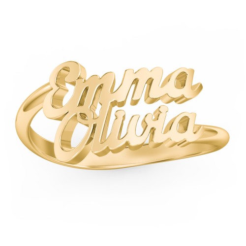 Personalised Two Name Ring – 10K Yellow Gold