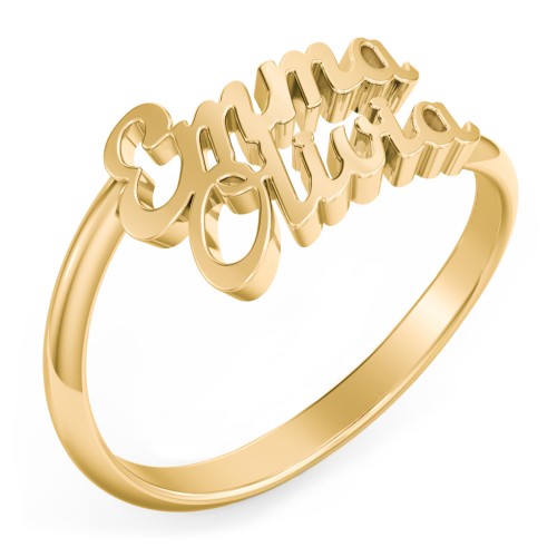 Personalised Two Name Ring – 10K Yellow Gold