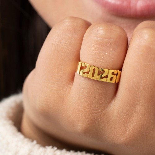 Personalised Year Ring – 18K Gold Plated Silver