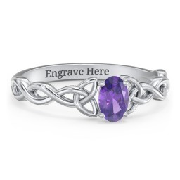 Oval Solitaire Celtic Trinity Knot Engagement Ring in 925 Sterling Silver with Amethyst
