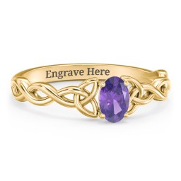 Oval Solitaire Celtic Trinity Knot Engagement Ring in 18K Gold Plated Silver with Amethyst
