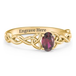 Oval Solitaire Celtic Trinity Knot Engagement Ring in 18K Gold Plated Silver with Ruby