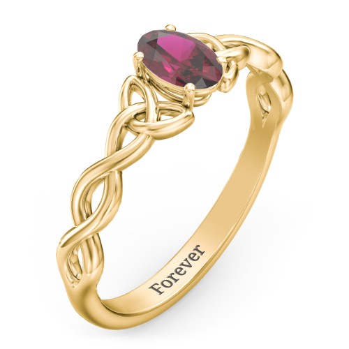 Oval Solitaire Celtic Trinity Knot Engagement Ring – 18K Gold Plated Silver with Ruby