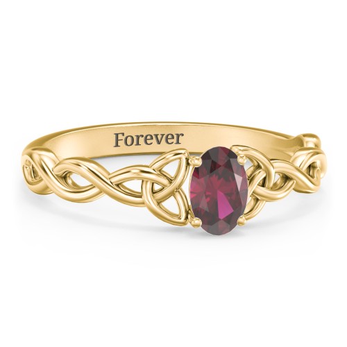 Oval Solitaire Celtic Trinity Knot Engagement Ring – 18K Gold Plated Silver with Ruby