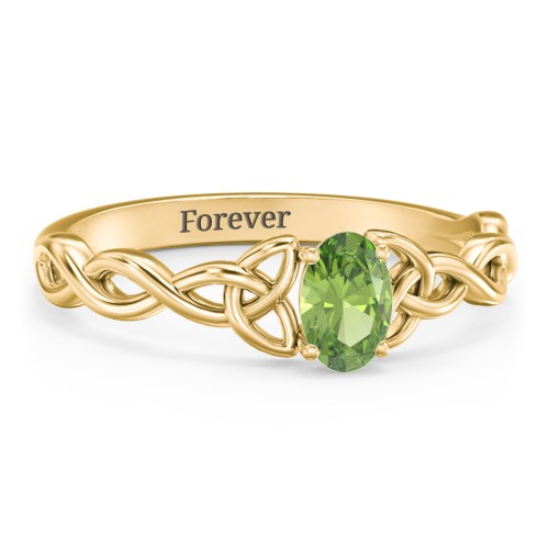 Oval Solitaire Celtic Trinity Knot Engagement Ring – 18K Gold Plated Silver with Peridot