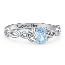 Oval Solitaire Celtic Trinity Knot Engagement Ring in 925 Sterling Silver with Aquamarine