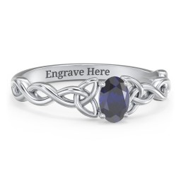 Oval Solitaire Celtic Trinity Knot Engagement Ring in 925 Sterling Silver with Blue Sapphire