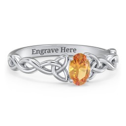 Oval Solitaire Celtic Trinity Knot Engagement Ring in 925 Sterling Silver with Citrine