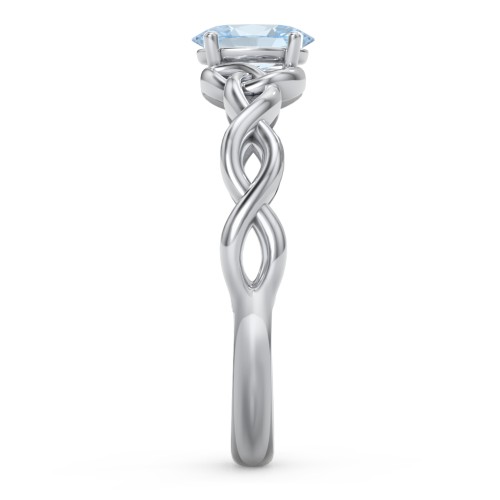 Oval Solitaire Celtic Trinity Knot Engagement Ring – Sterling Silver with Aquamarine