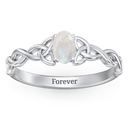 Oval Solitaire Celtic Trinity Knot Engagement Ring – Sterling Silver with Opal