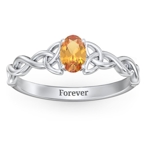Oval Solitaire Celtic Trinity Knot Engagement Ring – Sterling Silver with Citrine
