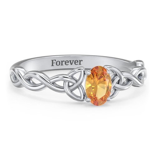 Oval Solitaire Celtic Trinity Knot Engagement Ring – Sterling Silver with Citrine