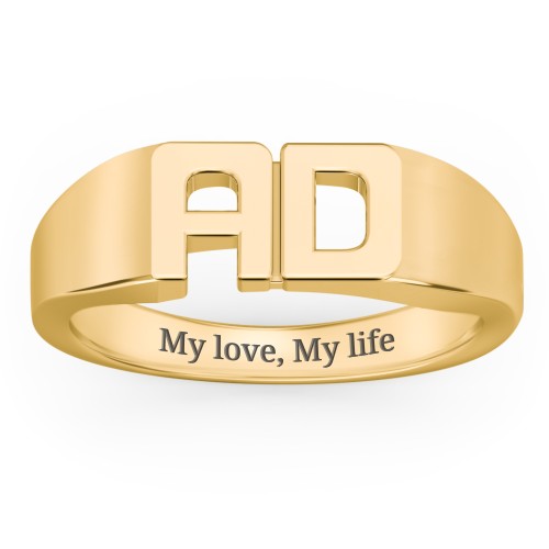 Double Initial Signet Ring – 18K Gold Plated Silver