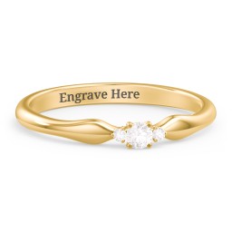 Dainty Trinity Stone Promise Ring in 10K Solid Yellow Gold with Cubic Zirconia and White Premium Zirconia