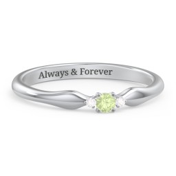 Dainty Trinity Stone Promise Ring in 925 Sterling Silver with Peridot and White Premium Zirconia