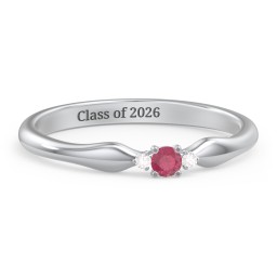 Dainty Trinity Stone Promise Ring in 925 Sterling Silver with Ruby and White Premium Zirconia