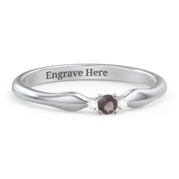 Dainty Trinity Stone Promise Ring in 925 Sterling Silver with Smokey Quartz and White Premium Zirconia