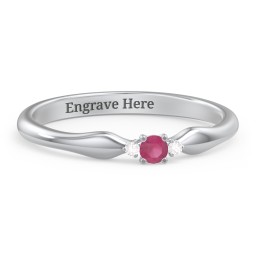 Dainty Trinity Stone Promise Ring in 925 Sterling Silver with Ruby and White Premium Zirconia