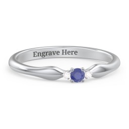 Dainty Trinity Stone Promise Ring in 925 Sterling Silver with Blue Sapphire and White Premium Zirconia