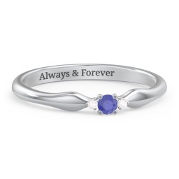 Dainty Trinity Stone Promise Ring in 925 Sterling Silver with Blue Sapphire and White Premium Zirconia