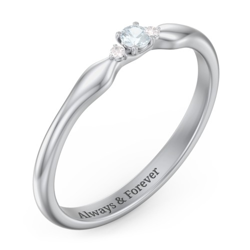 Dainty Trinity Stone Promise Ring – Sterling Silver with Aquamarine and White Premium Zirconia