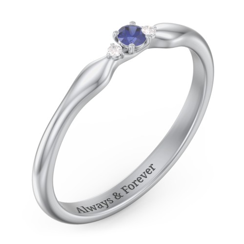 Dainty Trinity Stone Promise Ring – Sterling Silver with Blue Sapphire and White Premium Zirconia