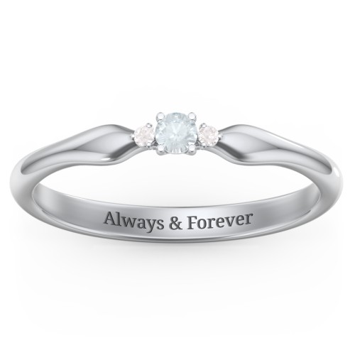 Dainty Trinity Stone Promise Ring – Sterling Silver with Aquamarine and Lab Diamond