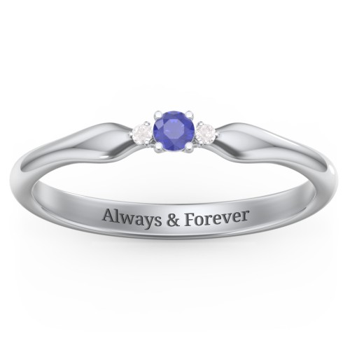 Dainty Trinity Stone Promise Ring – Sterling Silver with Blue Sapphire and White Premium Zirconia