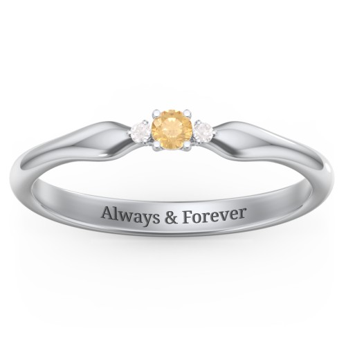 Dainty Trinity Stone Promise Ring – Sterling Silver with Citrine and Diamond