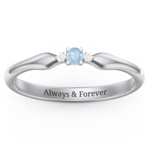 Dainty Trinity Stone Promise Ring – Sterling Silver with Blue Topaz and Diamond