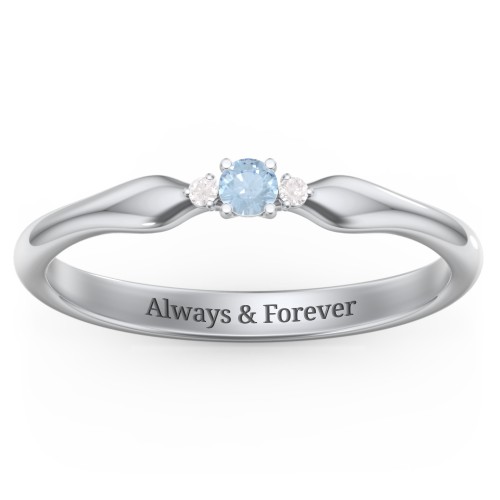 Dainty Trinity Stone Promise Ring – Sterling Silver with Blue Topaz and White Premium Zirconia