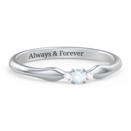 Dainty Trinity Stone Promise Ring – Sterling Silver with Aquamarine and White Premium Zirconia
