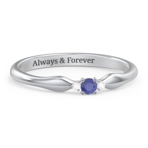 Dainty Trinity Stone Promise Ring – Sterling Silver with Blue Sapphire and White Premium Zirconia