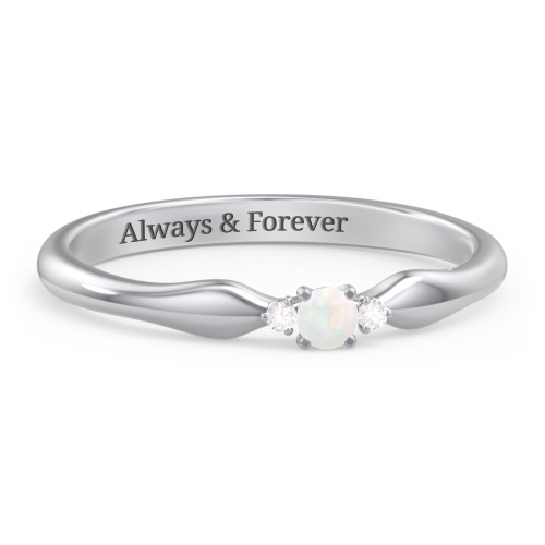 Dainty Trinity Stone Promise Ring – Sterling Silver with Opal and White Premium Zirconia
