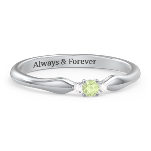 Dainty Trinity Stone Promise Ring – Sterling Silver with Peridot and Diamond