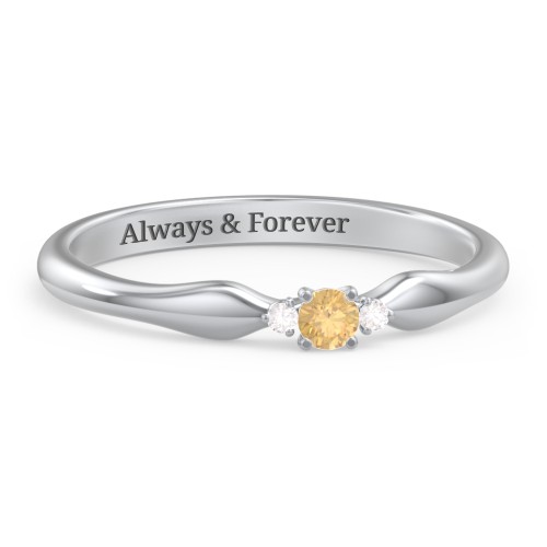 Dainty Trinity Stone Promise Ring – Sterling Silver with Citrine and Diamond