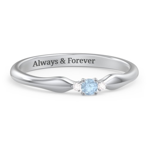 Dainty Trinity Stone Promise Ring – Sterling Silver with Blue Topaz and White Premium Zirconia
