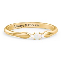 Dainty Trinity Stone Promise Ring in 10K Solid Yellow Gold with Opal and White Premium Zirconia