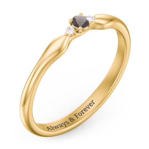 Dainty Trinity Stone Promise Ring – 10K Yellow Gold with Smokey Quartz and White Premium Zirconia