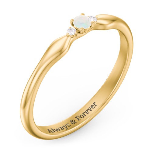 Dainty Trinity Stone Promise Ring – 10K Yellow Gold with Opal and White Premium Zirconia
